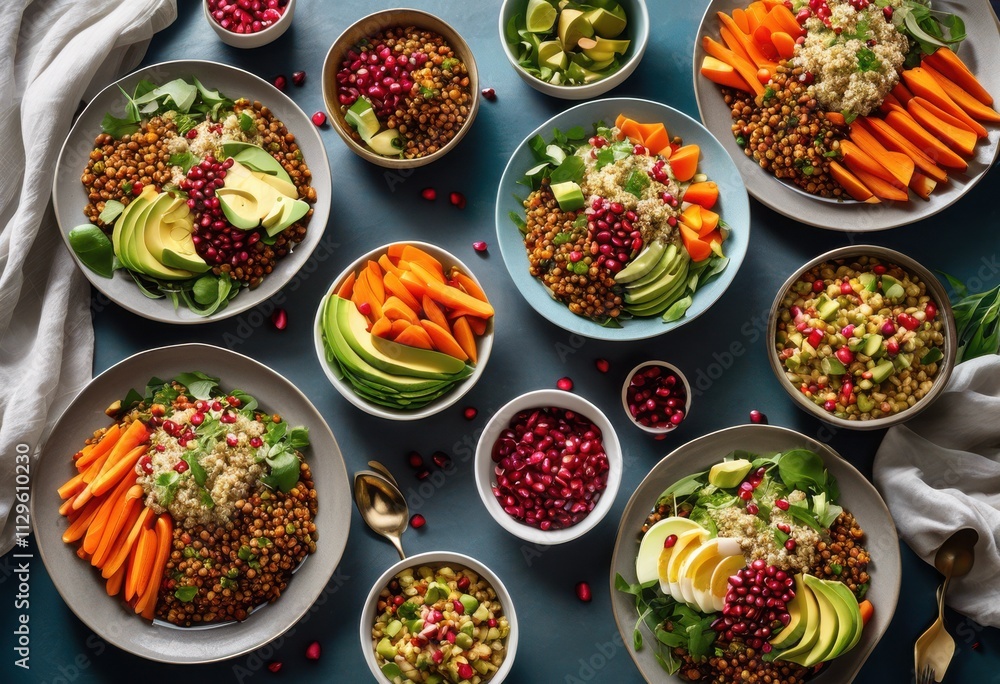 colorful plates displaying array nutritious meal options vivid textures ingredients healthy eating, appetizer, balanced, bowl, culinary, collection, cuisine colorful plates displaying array nutritious meal options vivid textures ingredients healthy eating, appetizer, balanced, bowl, culinary, collection, cuisine