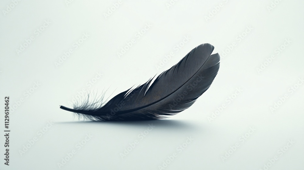 Single Black Feather on White Background Single Black Feather on White Background