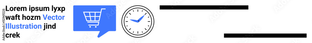 Shopping cart in blue dialogue box signifies online shopping clock emphasizes time management and efficiency. Ideal for e-commerce, marketing, time-saving, digital business, online services, customer Shopping cart in blue dialogue box signifies online shopping clock emphasizes time management and efficiency. Ideal for e-commerce, marketing, time-saving, digital business, online services, customer