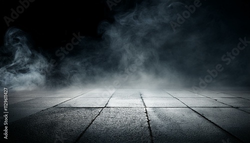 concrete floor and black smoke background