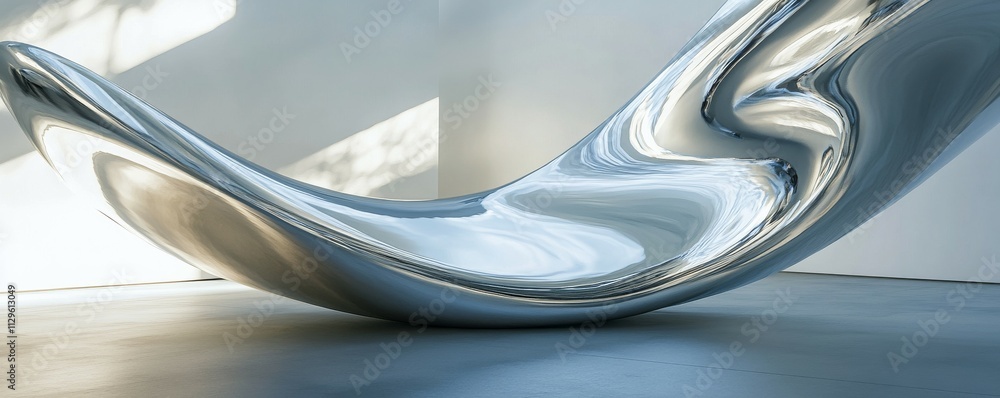 Fototapeta premium A simple, reflective surface, slightly curved, with light playing on its surface.