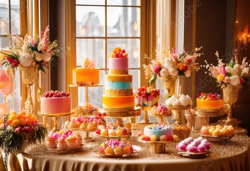 Wallpaper Mural vibrant dessert spreads featuring colorful candy arrangements artistic displays parties celebrations, treats, festive, sweet, fun, decorations, party, decor Torontodigital.ca