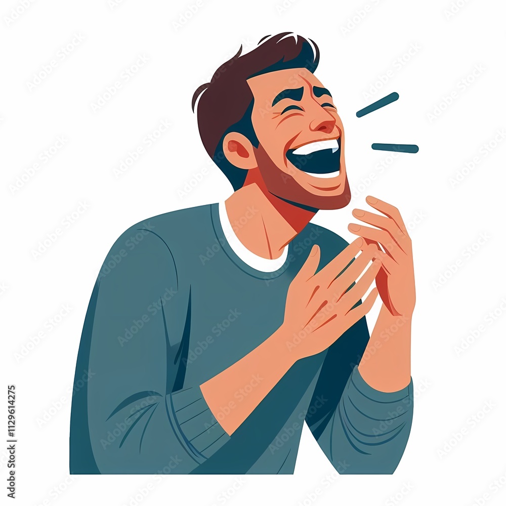 Flat Style Laughing Man Illustration on White Background - Isolated and Cheery Flat Style Laughing Man Illustration on White Background - Isolated and Cheery