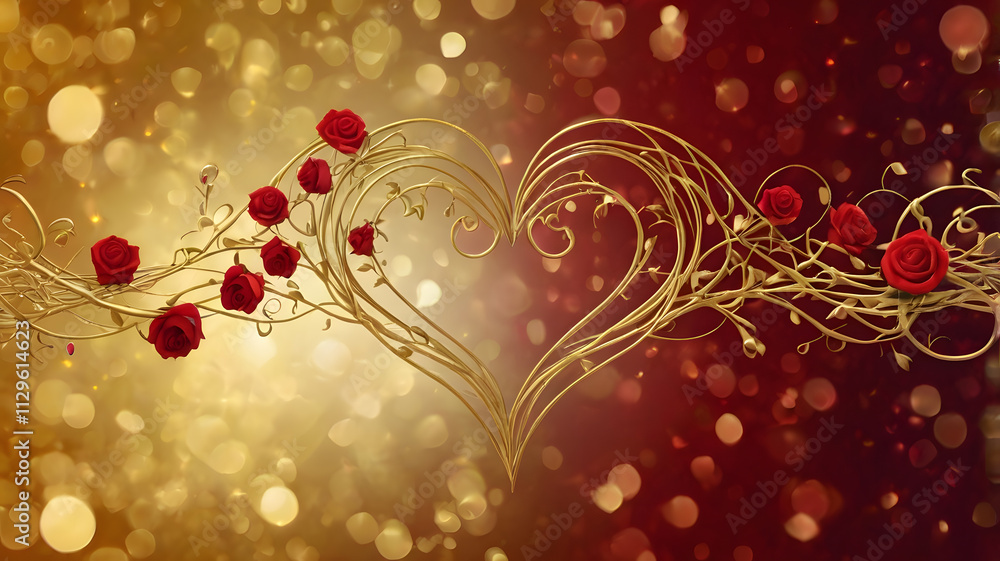 Golden Elegance: Abstract Valentine's Art
