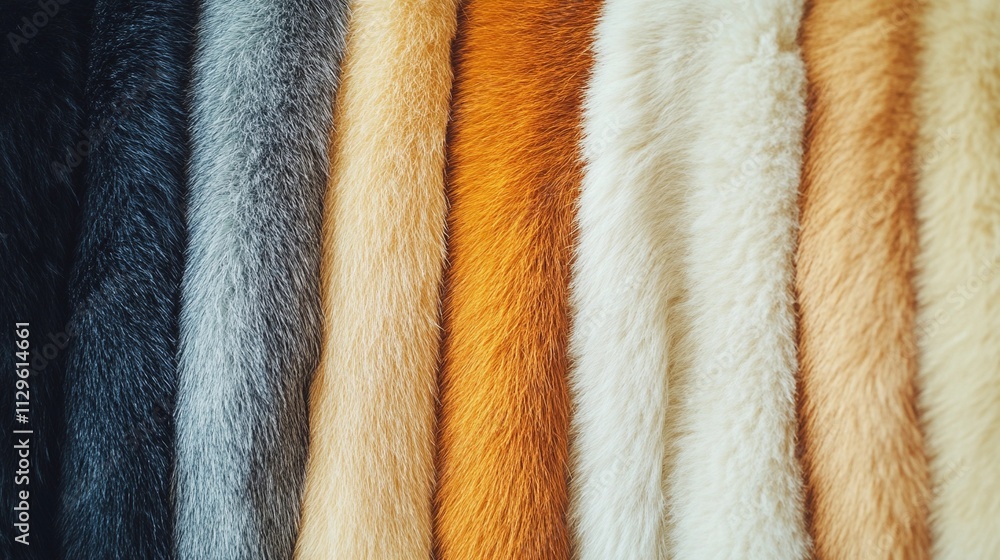 Fur fabric samples arranged to highlight their plush textures, natural patterns, and premium quality for crafting and textile design. Fur fabric samples arranged to highlight their plush textures, natural patterns, and premium quality for crafting and textile design.