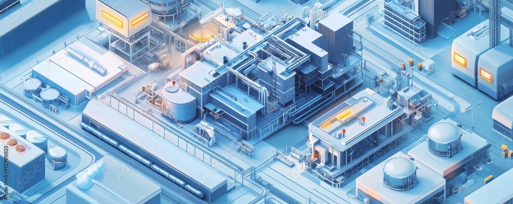 Aerial view of a smart factory with interconnected automated machines, smart factory automation, industry 40 Aerial view of a smart factory with interconnected automated machines, smart factory automation, industry 40