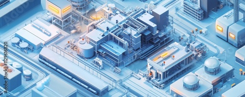 Aerial view of a smart factory with interconnected automated machines, smart factory automation, industry 40