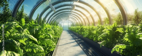 AIcontrolled greenhouse producing organic food, futuristic agriculture, illustration photo