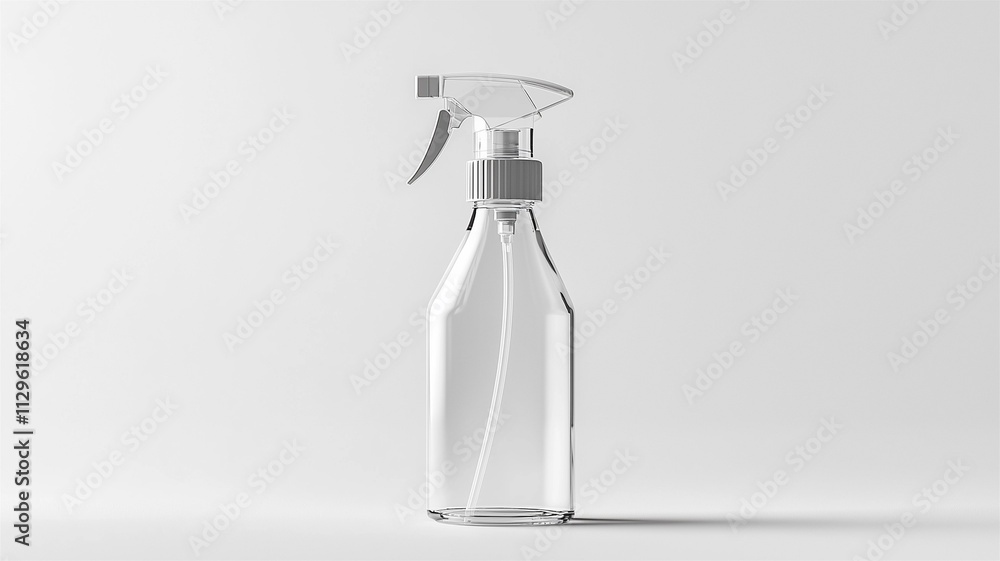Photorealistic image of a transparent plastic spray bottle with a fine mist nozzle, isolated on a white background
Photorealistic image of a transparent plastic spray bottle with a fine mist nozzle, isolated on a white background