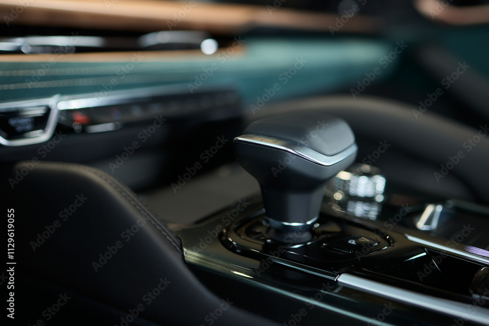 Macro shot of a car gear lever an essential auto part Macro shot of a car gear lever an essential auto part