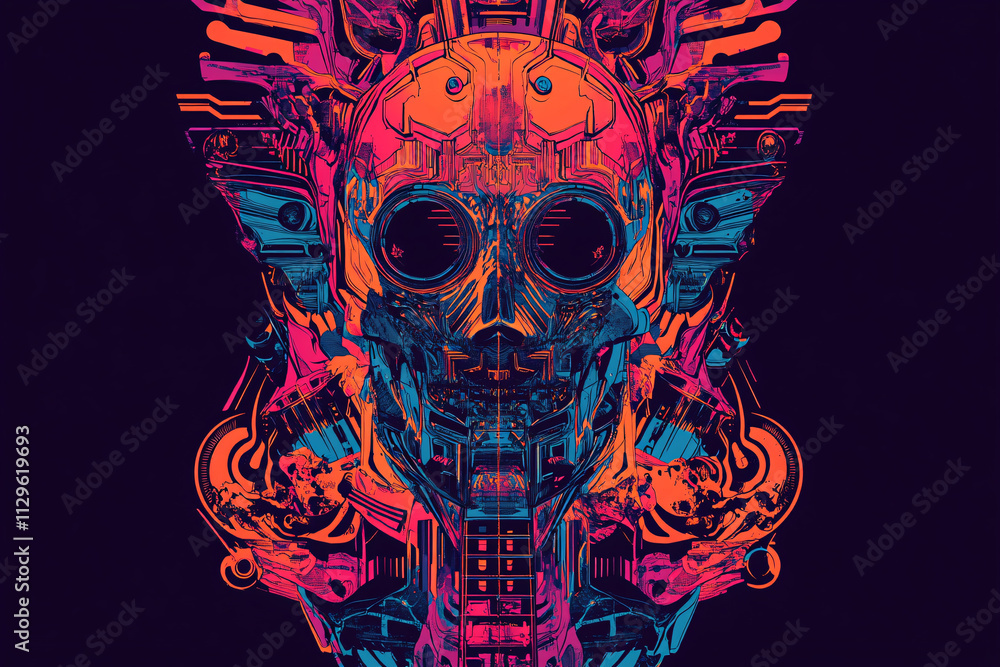 neon cyberpunk-inspired skull design with vivid pink and blue mechanical patterns creating a futuristic and surreal aesthetic
neon cyberpunk-inspired skull design with vivid pink and blue mechanical patterns creating a futuristic and surreal aesthetic