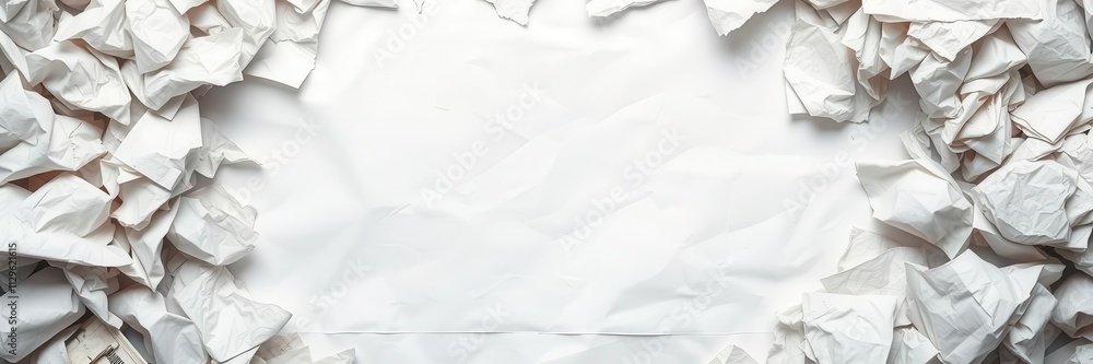 Crumpled white paper with visible creases and wrinkles, shape, blank, copy space Crumpled white paper with visible creases and wrinkles, shape, blank, copy space