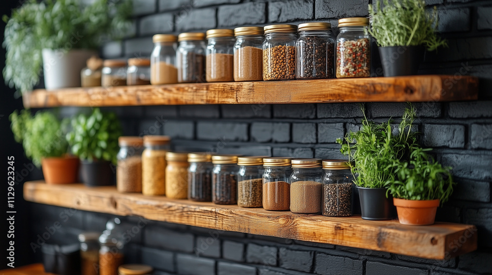 Fototapeta premium Rustic Kitchen with Black Brick Walls