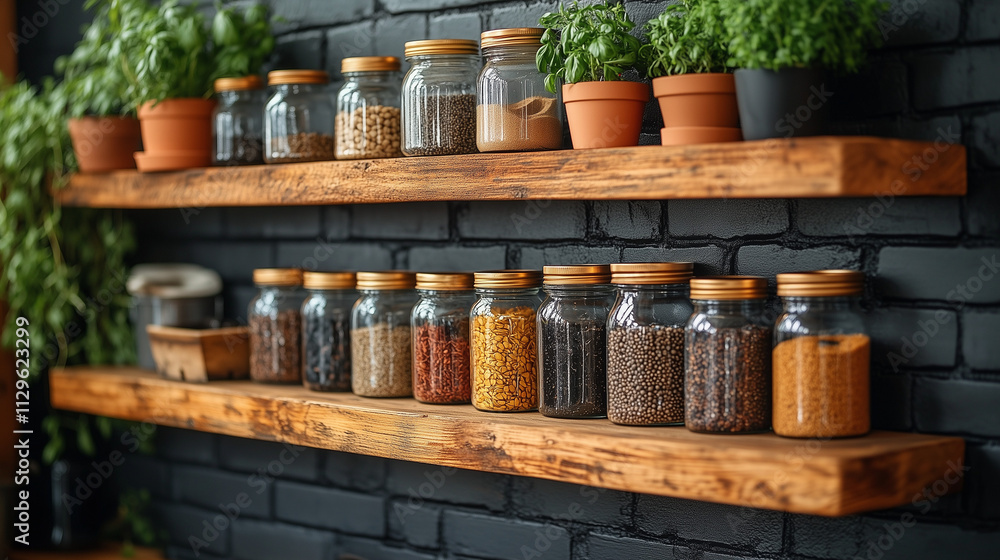 Fototapeta premium Rustic Kitchen with Black Brick Walls