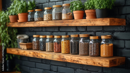 Rustic Kitchen with Black Brick Walls