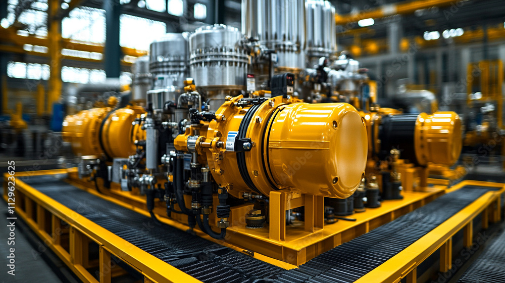 large industrial air compressor system operating in a modern manufacturing facility showcasing powerful equipment in a factory production setting bright white gold silver tone background large industrial air compressor system operating in a modern manufacturing facility showcasing powerful equipment in a factory production setting bright white gold silver tone background