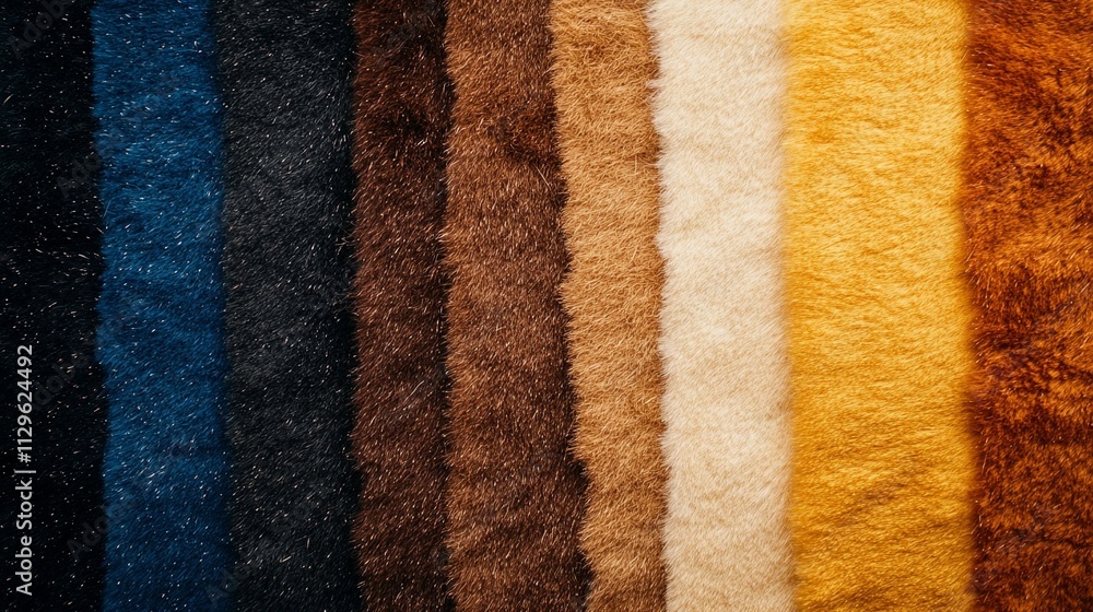 Fototapeta premium A variety of raw fur materials featuring natural patterns and textures, neatly arranged to emphasize their high-quality fibers.