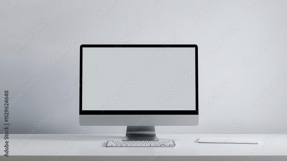 Modern laptop computer on a sleek desktop monitor screen device mockup template with blank screen for branding or design showcase, computer, screen, monitor Modern laptop computer on a sleek desktop monitor screen device mockup template with blank screen for branding or design showcase, computer, screen, monitor
