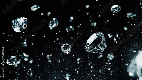 Floating Diamonds in Dark Space with Sparkling Light Effects