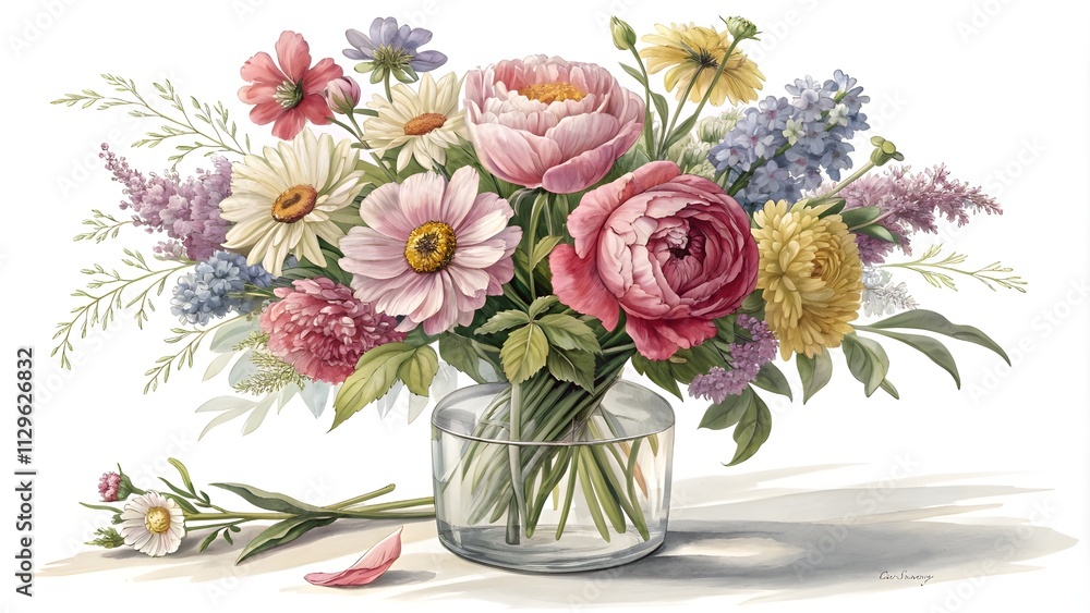 a colorful bouquet of flowers in a simple glass va (1) a colorful bouquet of flowers in a simple glass va (1)