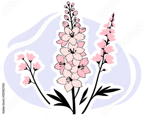 Pink Delphinium Floral Bouquet Illustration - Elegant Spring Flowers Design.