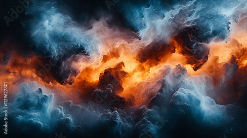 mesmerizing cosmic formation of fiery orange and red swirls, symbolizing the dynamic energy and vast beauty of the universe. This image evokes the cosmic dance of creation, destruction, and the infini