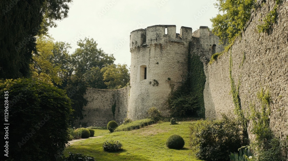 Ancient Stone Fortress Surrounded by Lush Greenery in Nature Ancient Stone Fortress Surrounded by Lush Greenery in Nature
