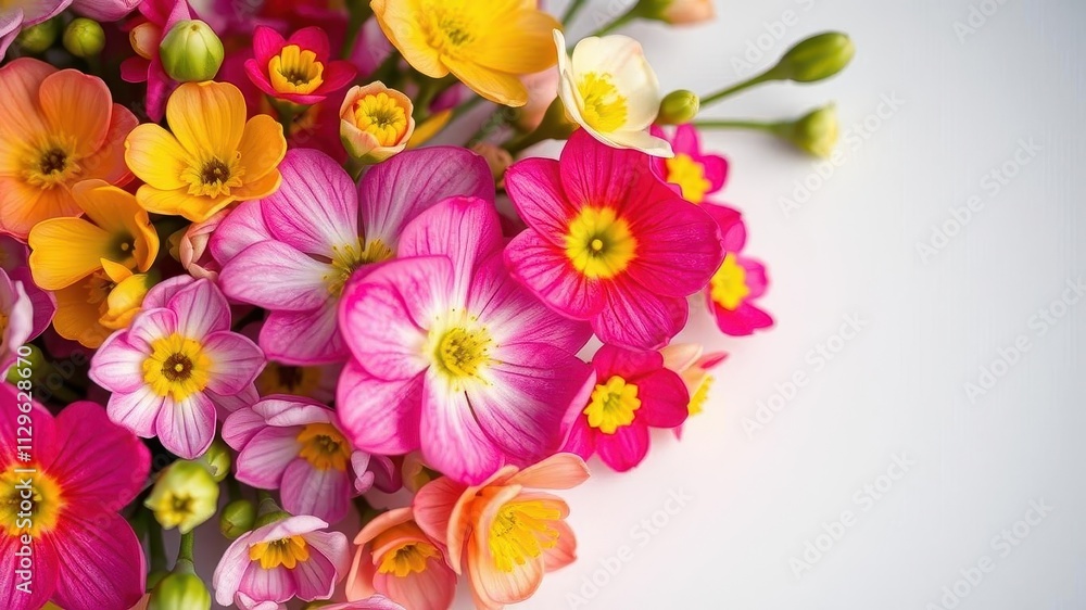 Fototapeta premium Vibrant spring flowers blooming on a textured paper background, blooming, season, botanical
