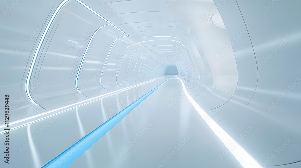 Fototapeta premium Futuristic White Tunnel With Blue And White Lighting