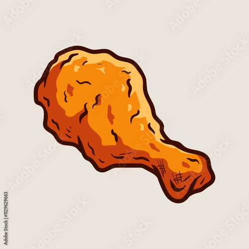fried chicken drum stick isolated colored drawing line art style sketch classic vintage design illustration