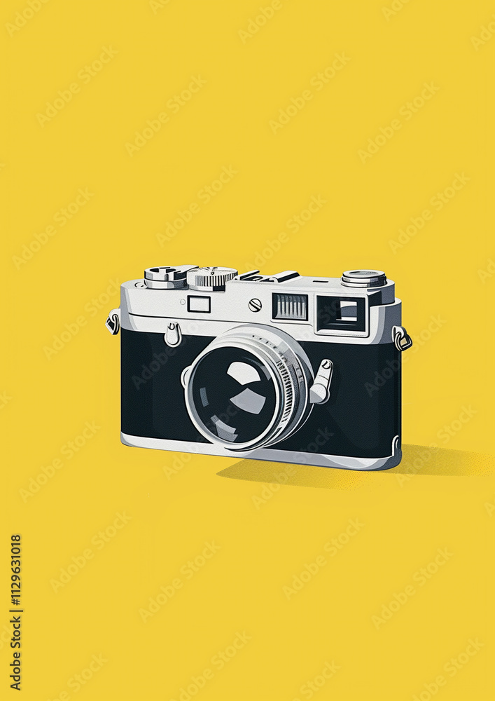 retro rangefinder photo camera on yellow background retro rangefinder photo camera on yellow background