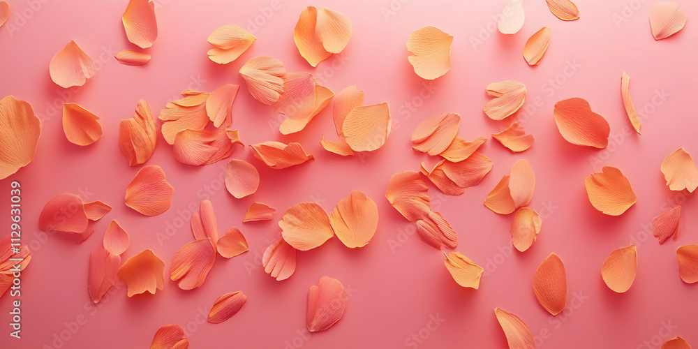 Creative floral arrangement with scattered petals on a pastel pink background, AI Generated Creative floral arrangement with scattered petals on a pastel pink background, AI Generated