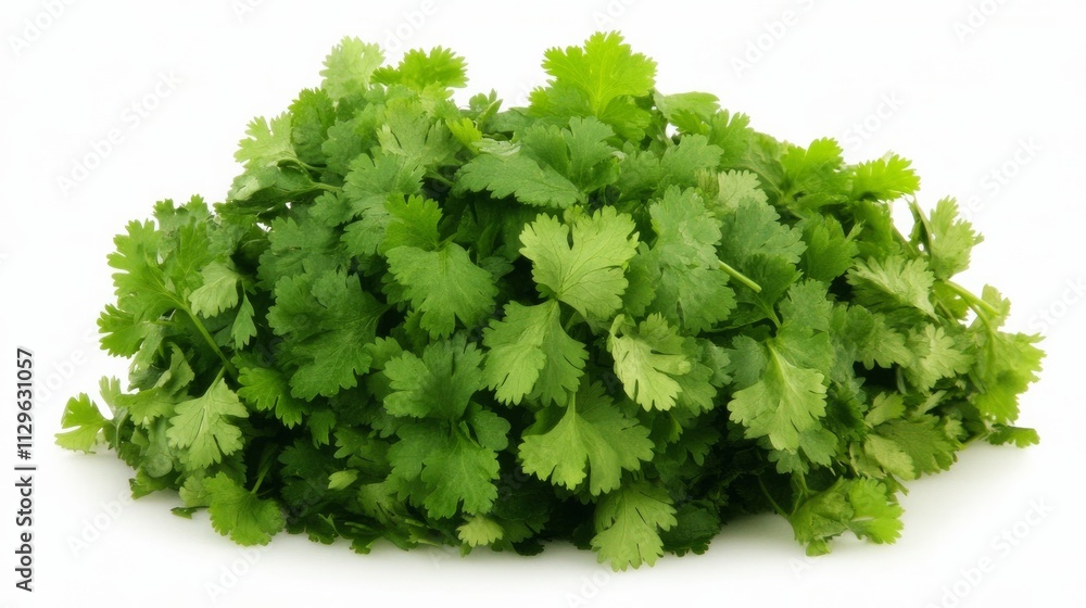A vibrant bunch of cilantro on a white background.
A vibrant bunch of cilantro on a white background.