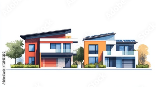 Traditional and modern apartment houses in a residential area.