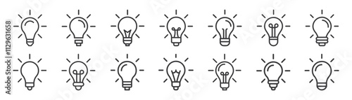 bulb idea line icon set
