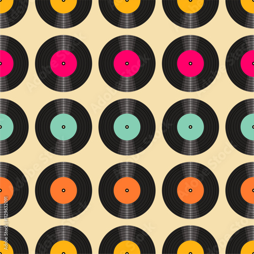  Seamless pattern print background with vinyl record disks vector illustration music wallpaper decorative artistic texture