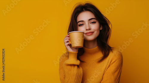 Beautiful Woman with cup of Coffee. Beautiful Young Woman drinking hot Coffee