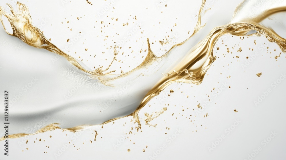Obraz premium Dynamic gold liquid splash studio setting abstract art clean background high angle visual elegance for creative projects