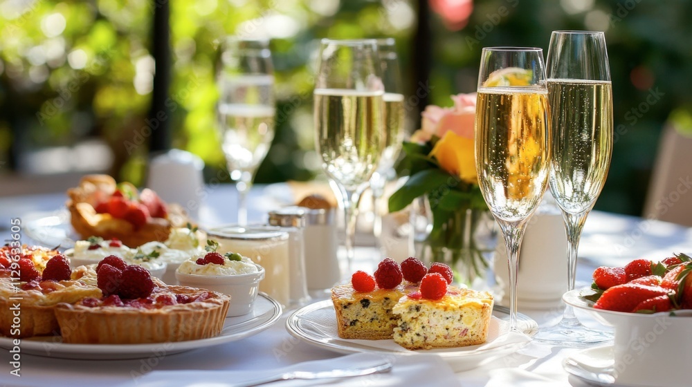 Elegant Afternoon Tea with Assorted Desserts and Sparkling Drinks Elegant Afternoon Tea with Assorted Desserts and Sparkling Drinks