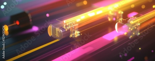 Optical fibers transitioning into digital circuits, text Where Light Meets Logic photo