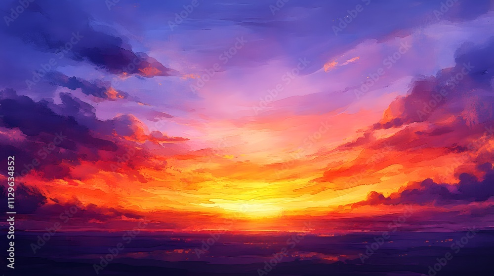 Vibrant Sunset Over Calm Ocean Waterscape Vibrant Sunset Over Calm Ocean Waterscape