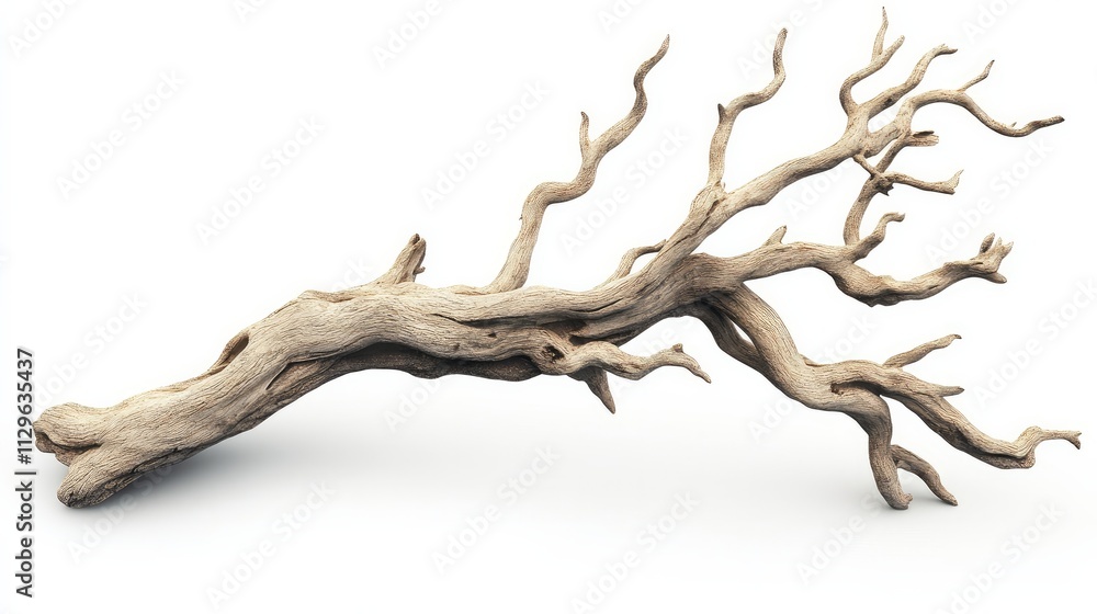 Fototapeta premium A dried tree branch showcased on a white background.