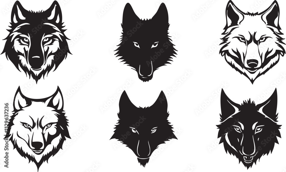 Fototapeta premium Pack of Wolves Silhouette for Wildlife Themes 