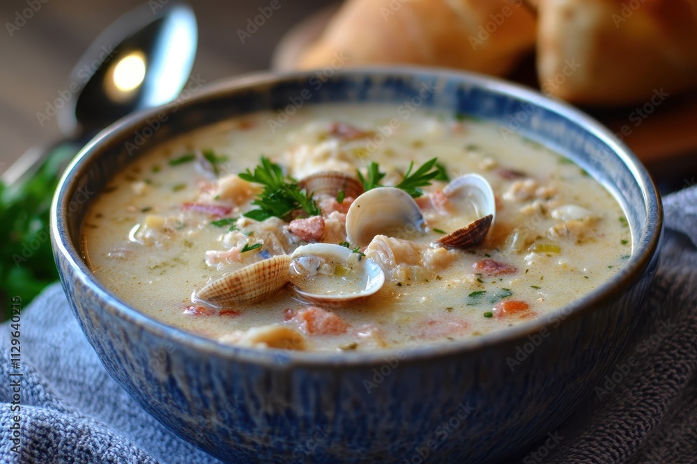 New England clam chowder in a bowl New England clam chowder in a bowl