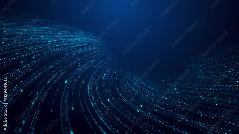 Big data abstract technology Matrix background, light data waving animation. digital landscape particle. Crypto currency, data flow. Transferring Artificial Intelligence Quantum Computer, block chain