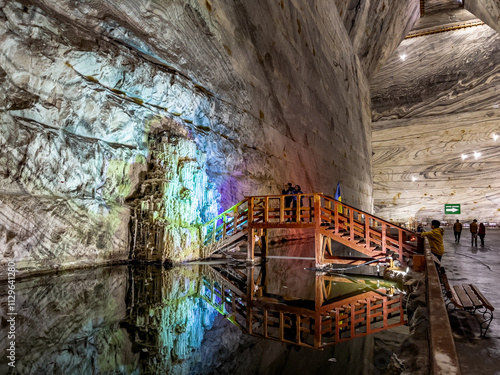 Underground theme park in big salt mine Salina Prahova Slanic, in Romania. Popular tourist destination.