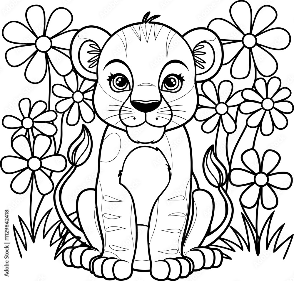 Obraz premium Adorable Baby Animals Coloring Page for Kids – Fun and Educational Activity, Creative Coloring Page, Playful Designs