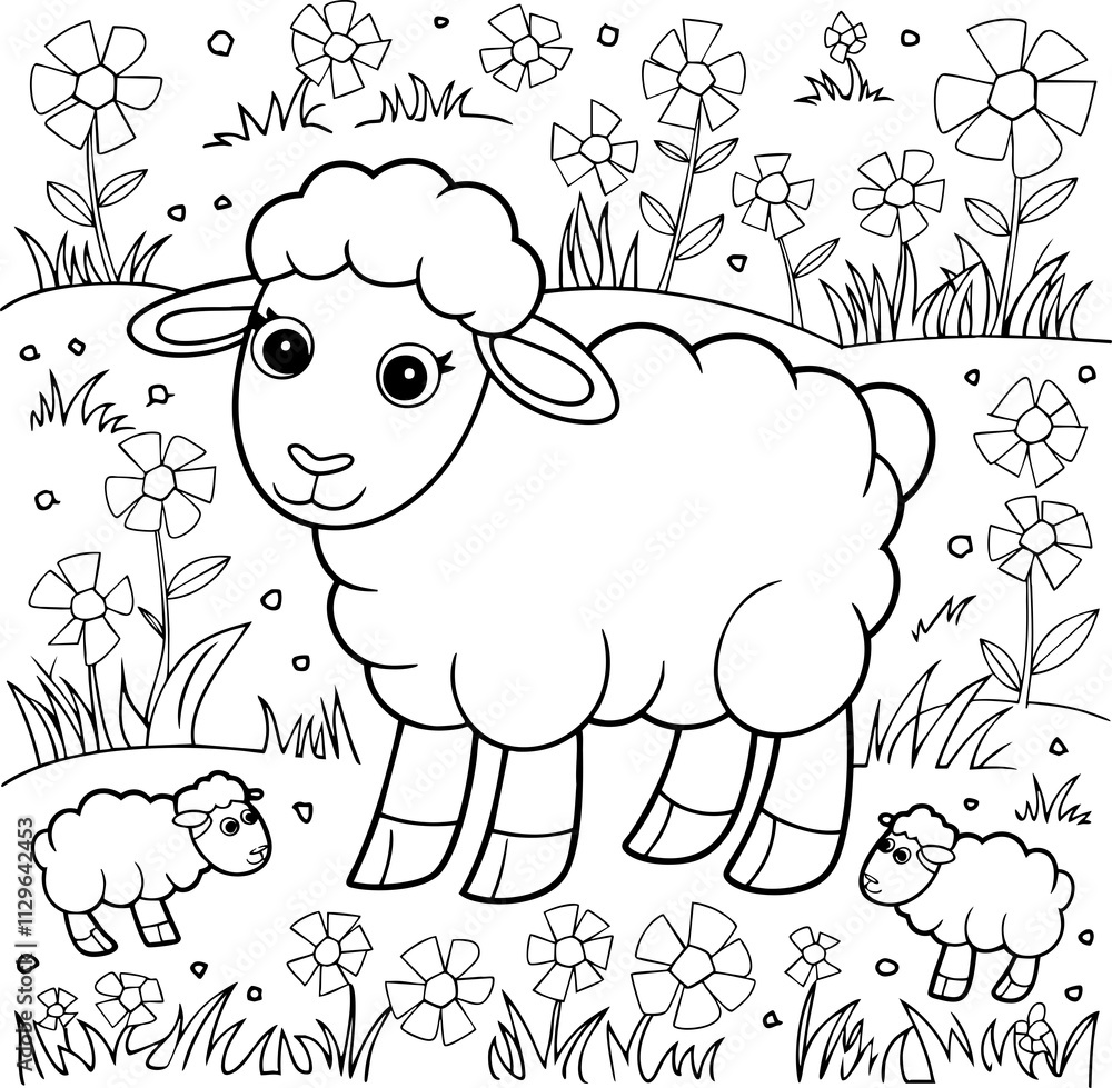 Obraz premium Adorable Baby Animals Coloring Page for Kids – Fun and Educational Activity, Creative Coloring Page, Playful Designs