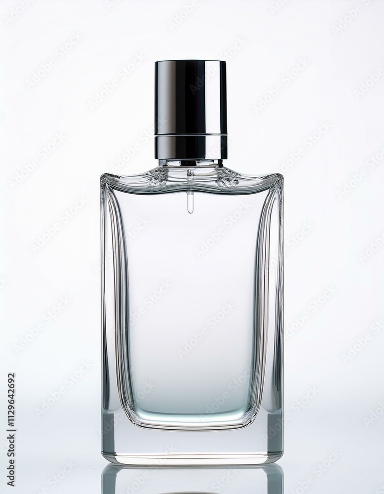 Elegant, minimalist perfume bottle with a silver cap. Elegant, minimalist perfume bottle with a silver cap.