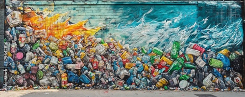 Street art mural with recycling theme, urban ecoawareness, artistic environmental message photo